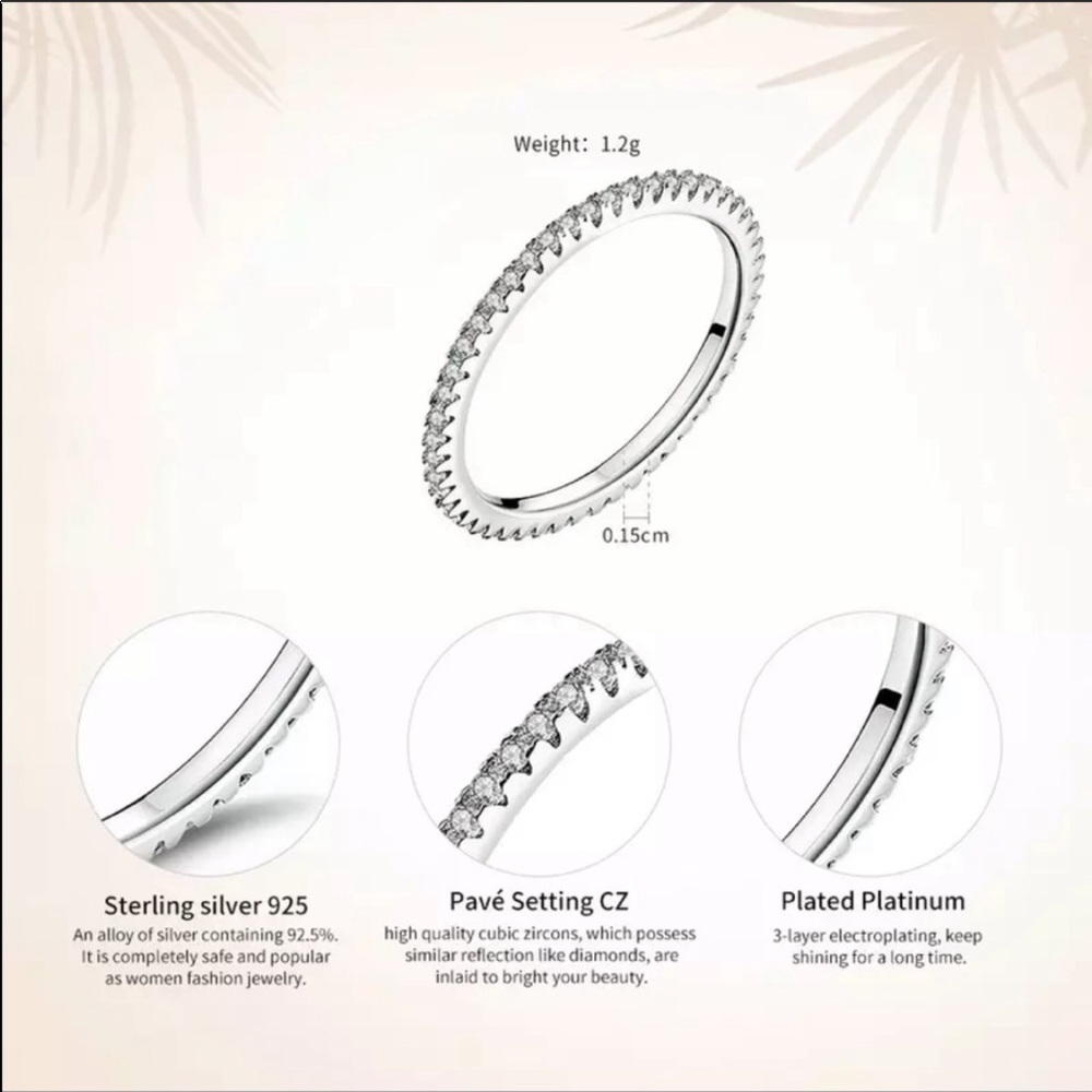 925 silver pink CZ stackable ring - Picture 4 of 8